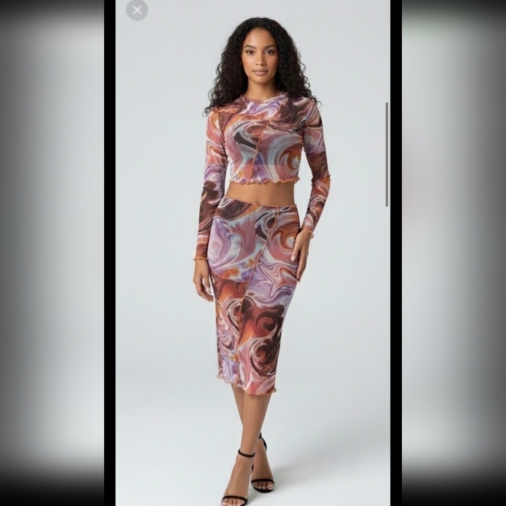Love, Fire Women Fashion Long Sleeve Crop Top / Skirt Set.Size S/P
